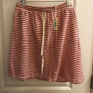 Max Studio Cotton Knee Length Skirt with Pocket Red and White Stripes